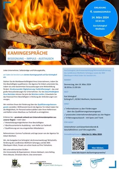 Einladungsflyer zum 4. Kamingespräch am 14.03.2024: Fachkräfte sichern und qualifizieren