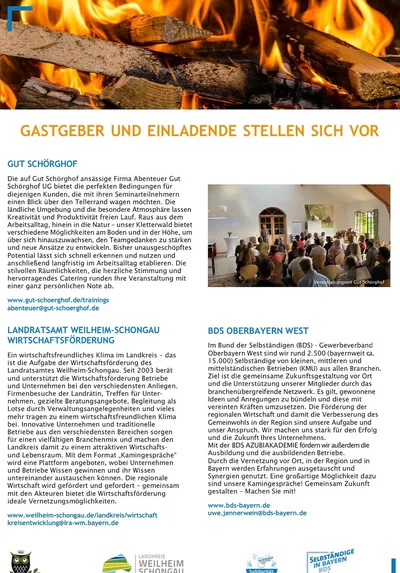 Vorstellung der Gastgeber der Kamingespräche: Gut Schörghof, Wirtschaftsförderung Weilheim-Schongau und BDS Oberbayern-West